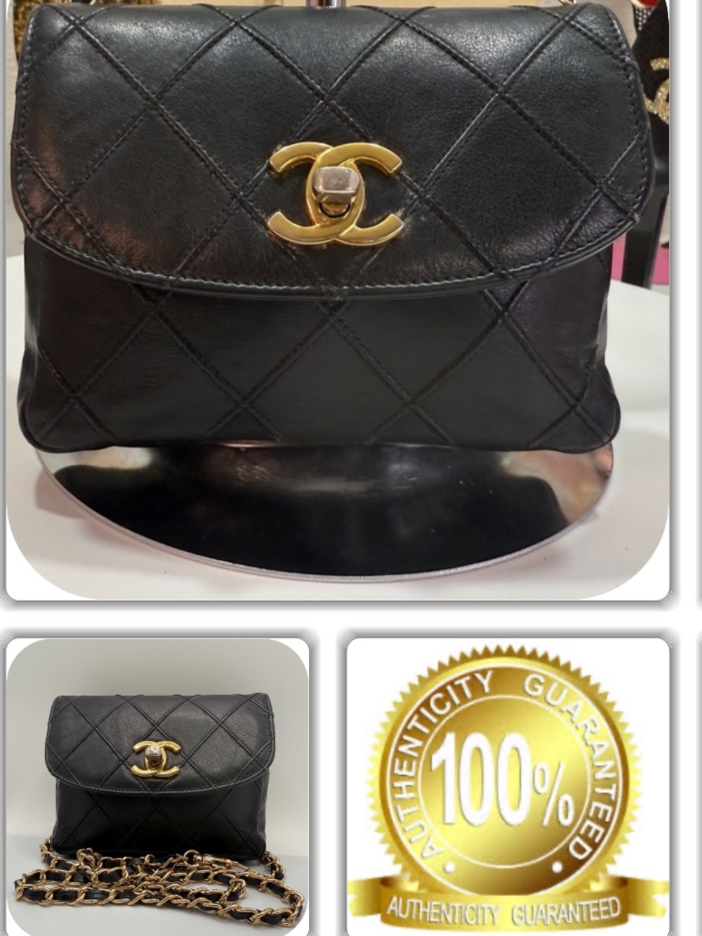 RITZY CHANEL BLACK QUILTED BUM/FANNY-BELT BAG HANDBAG! (RARE)